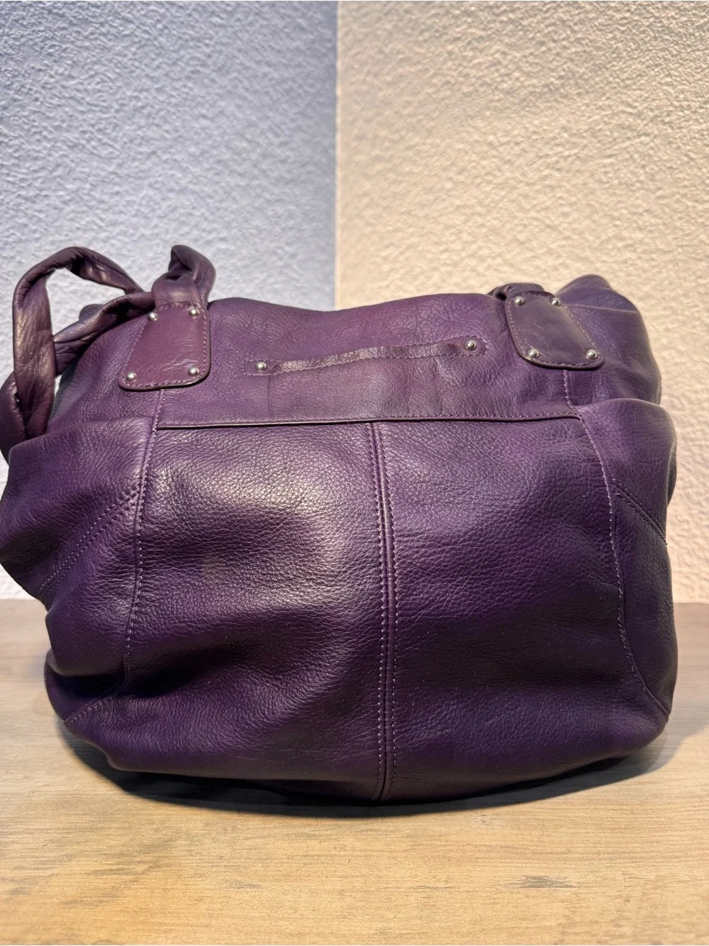 B Makowsky Purple Pebbled Leather Hobo Shoulder Bag Braided Handles Large - Picture 3 of 14